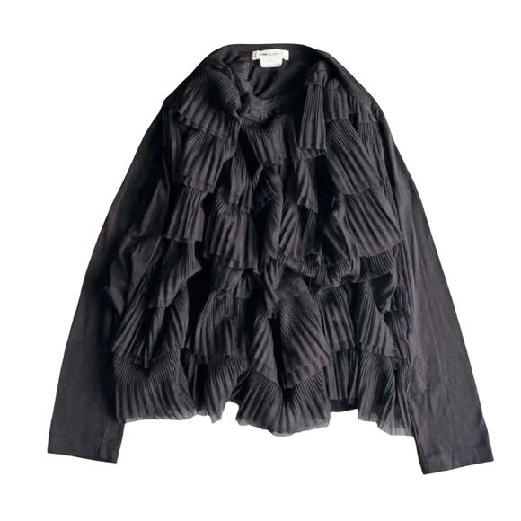 Comme des Garçons Designer Ruffle Top Layered Long Sleeve Wool Nylon Black - Picture 1 of 7